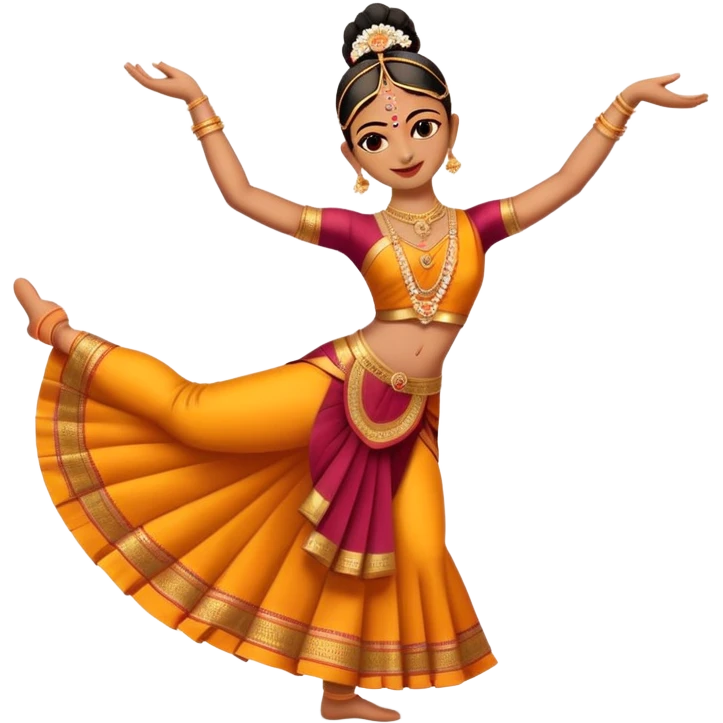 cinematic-realistic-bharatanatyam-dance-emoji,-depicted-as-an-elegant-classical-indian-dance-performance-with-graceful-poses,-intricate-costumes,-and-expressive-hand-gestures,-rendered-with-rich-textures-and-warm-dramatic-lighting, single danceer emoji