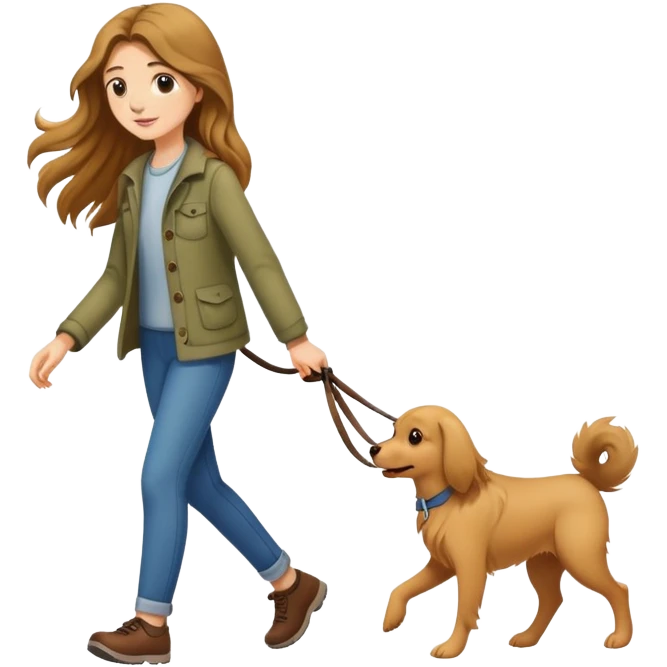 A long-haired girl walking her dog emoji