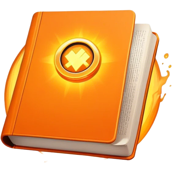 A bright orange book with a black, bold X with an edgy texture, exuding energy and pure, unapologetic confidence..orange halo aura.. unstoppable emoji