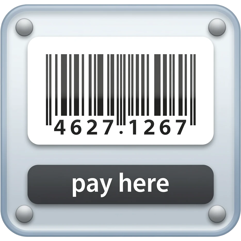 Acrylic plaque with a barcode to pay and words pay here emoji