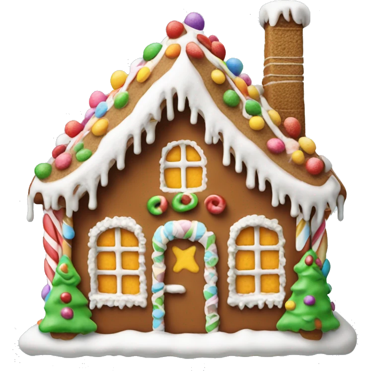 A detailed gingerbread house with icing snow and candy accents emoji
