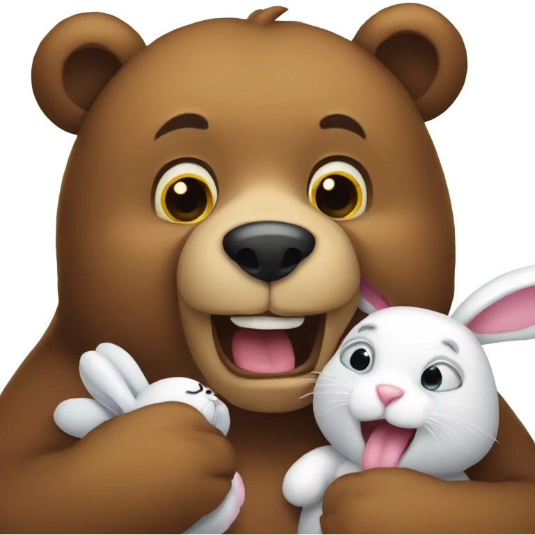 Bear holding a bunny close to mouth emoji