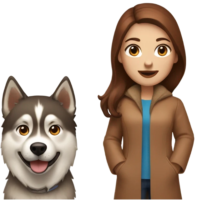 Woman brown hair blue eyes with Husky Copper beige  emoji