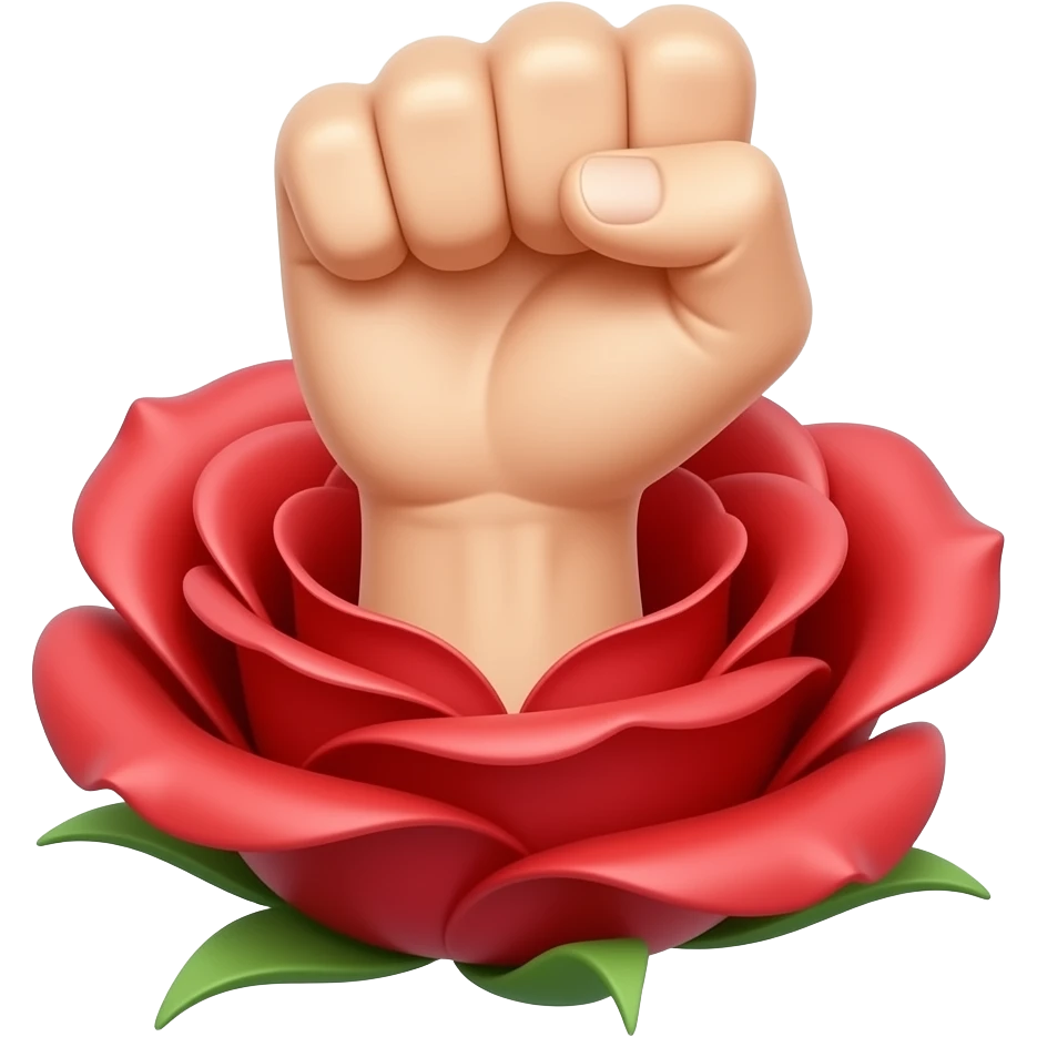 A fist rising out of a red rose blossom emoji