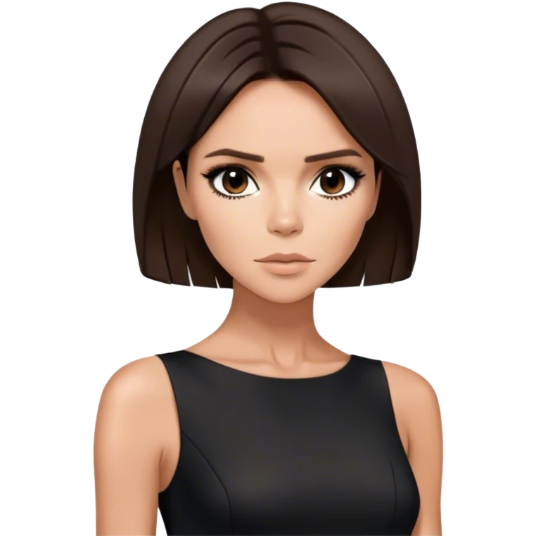 Victoria Beckham with dark brown hair in a short bob cut wearing a short black bodycon dress emoji