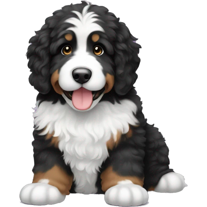 big fluffy black and white bernedoodle emoji