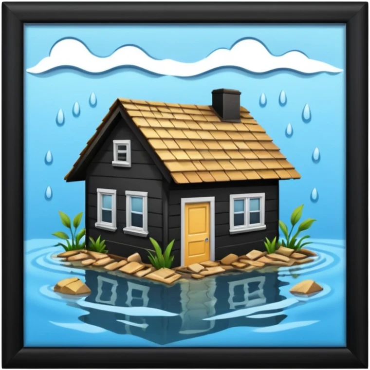 Flooded house in hurricane emoji
