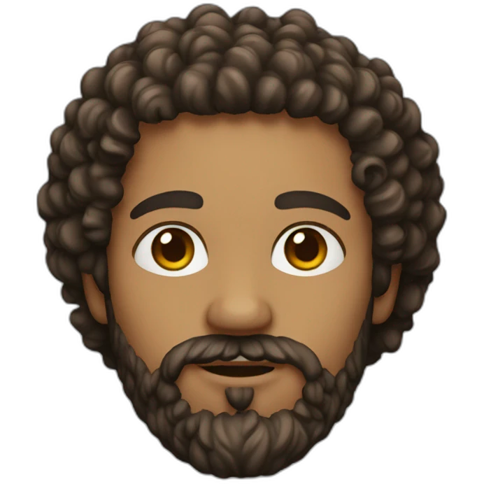 Man with beard, hazel eyes, curly hair emoji