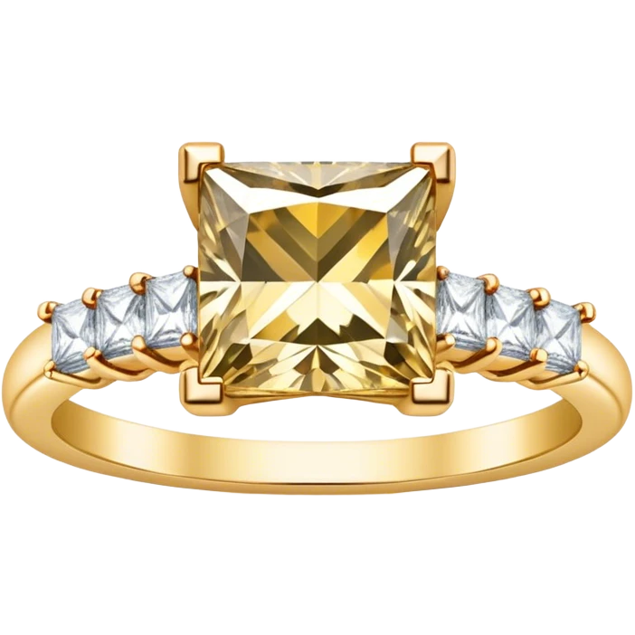 Princess cut gold diamond ring with vintage diamonds on the band emoji