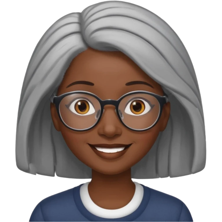 smiling dark black woman wearing glasses with lots of gray hair a emoji