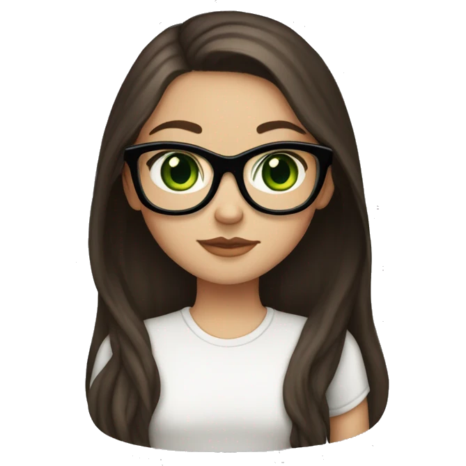 White girl with a dark brown long hair, green eyes,  and foxy glasses  emoji