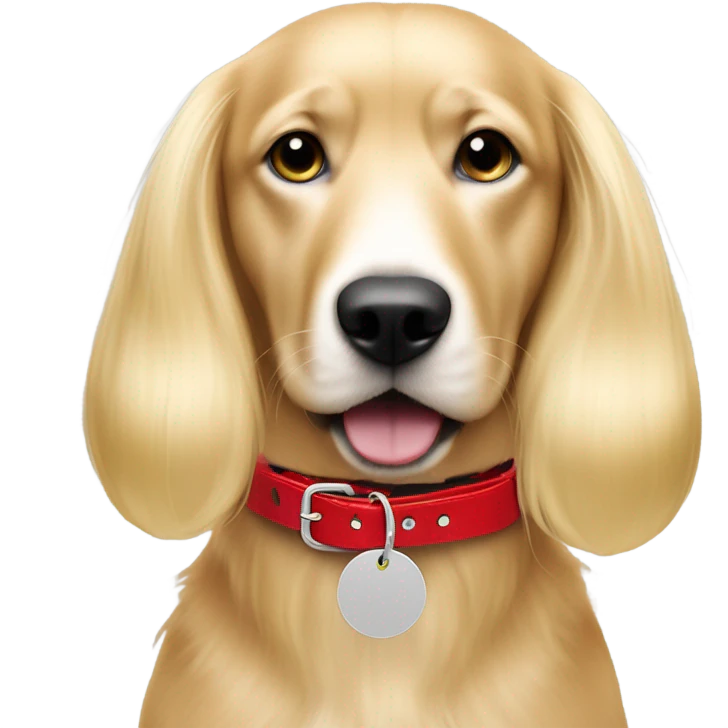 Put a Red leather dog collar and golden tag on a blond white female with medium length hair. Keep this same image just add a red leash to the collar emoji