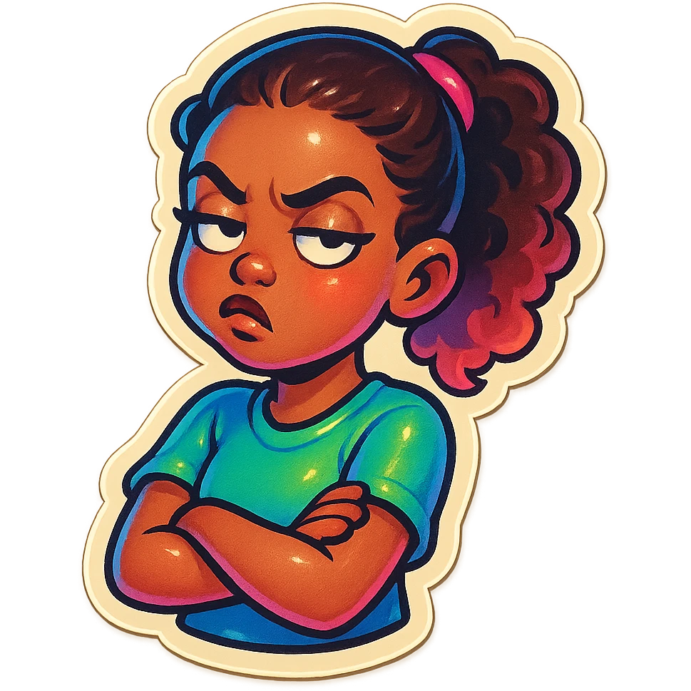 girl rolling her eyes, sticker style, annoyed and sassy emoji