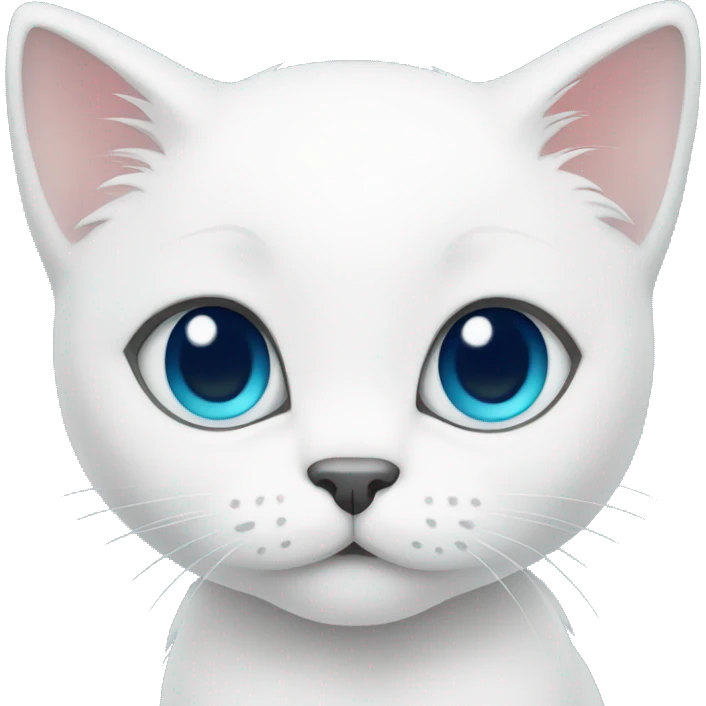 a white kitten with different eyes, one blue and the other dark green emoji