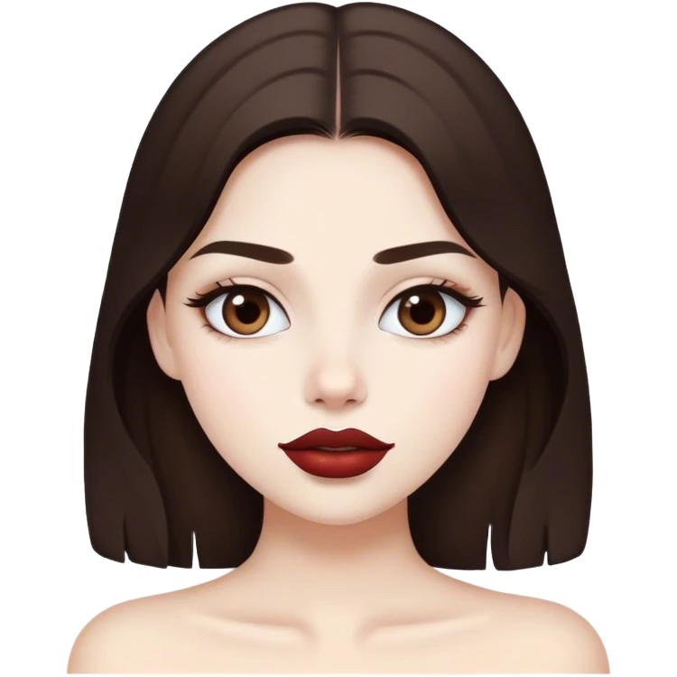 White beautiful girl white natural lipstick and dark brown hair  emoji