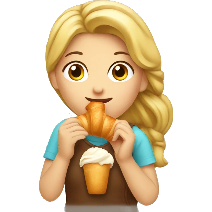 Girl eating croissant emoji