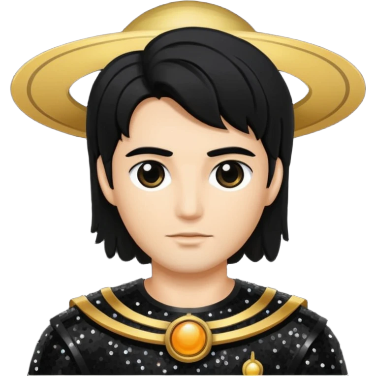 Saturn, God of Time with black hair, black sequin outfit emoji