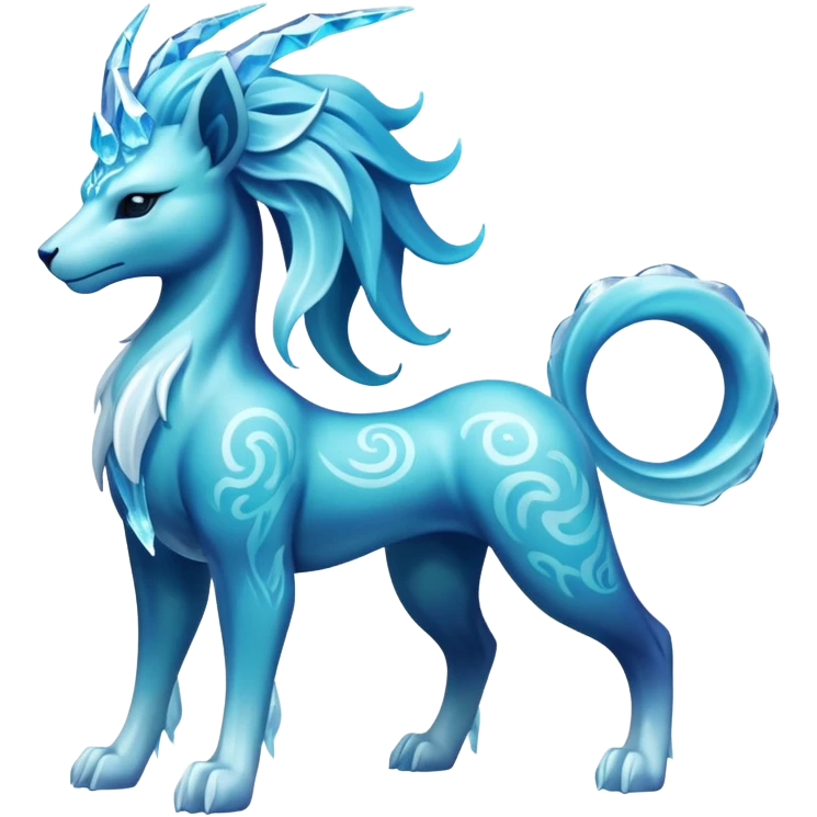 Crystalline Transparent-Cyan Smooth-Fractal Ice-Carved Regal Suicune-Amaura-fusion-creature (full body) emoji