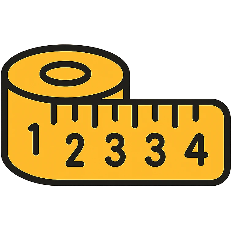a sewing tape measure, partially unrolled, classic yellow, bold black numbers, minimalistic icon emoji