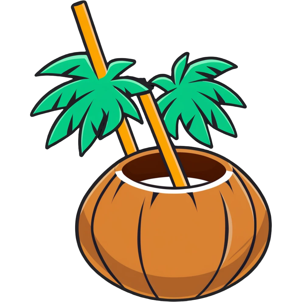 coconut with straw and palm leaves emoji