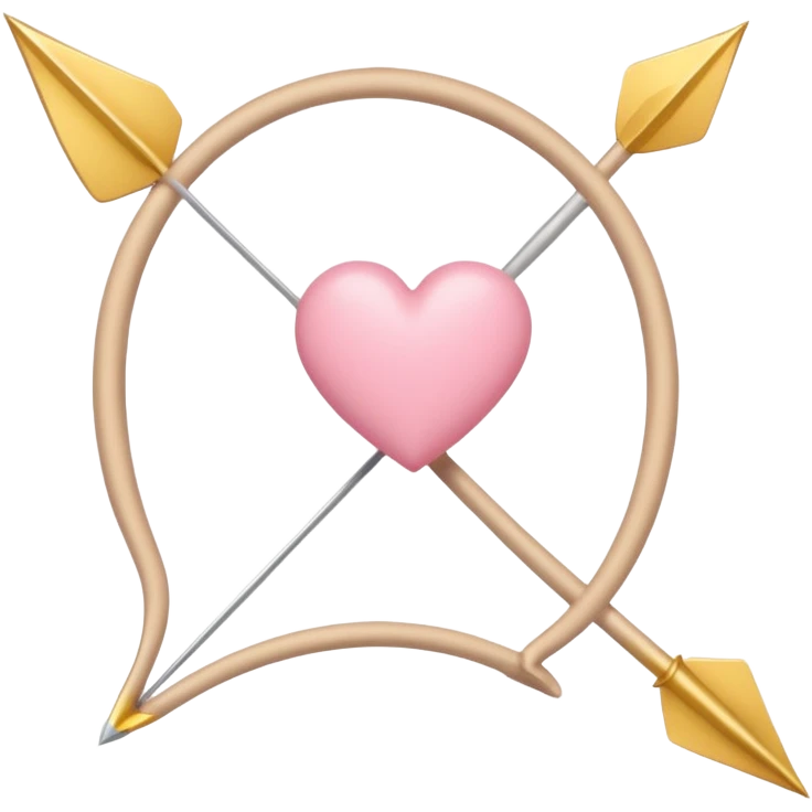 Cupid's bow and arrow with a heart tip in soft pink, beige and yellow pastel light emoji