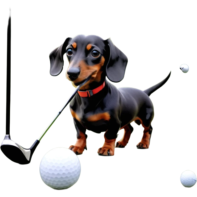 Miniature dachshund playing golf￼ emoji