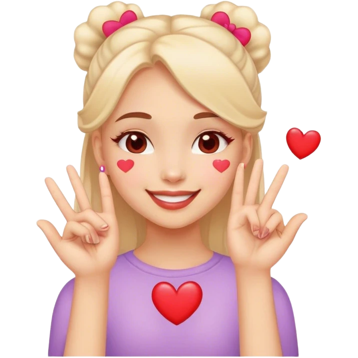 A girl hearts in her eyes smiles while doing half hand love in her cheeks emoji