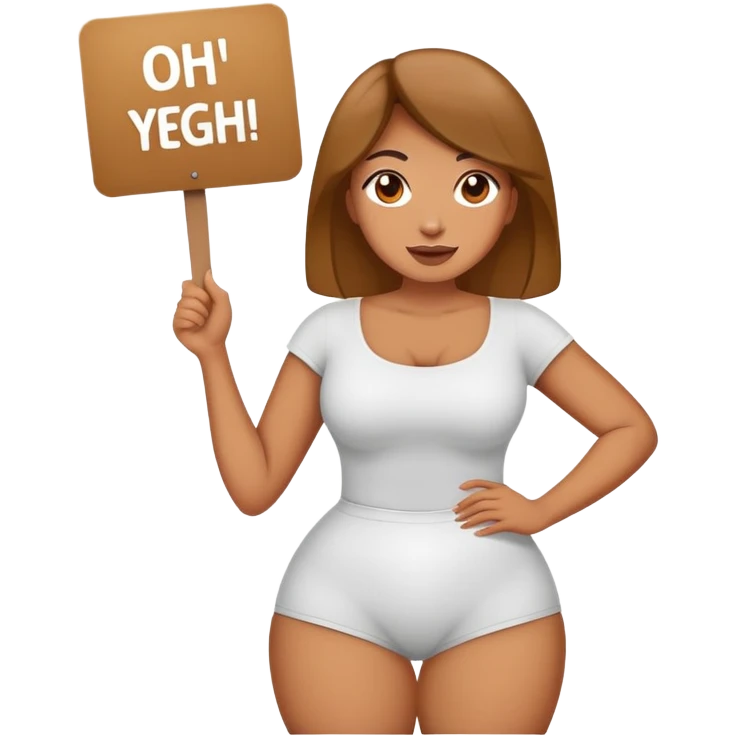 big woman with big thighs holding a sign that says oh yeah big thighs mhm yep emoji