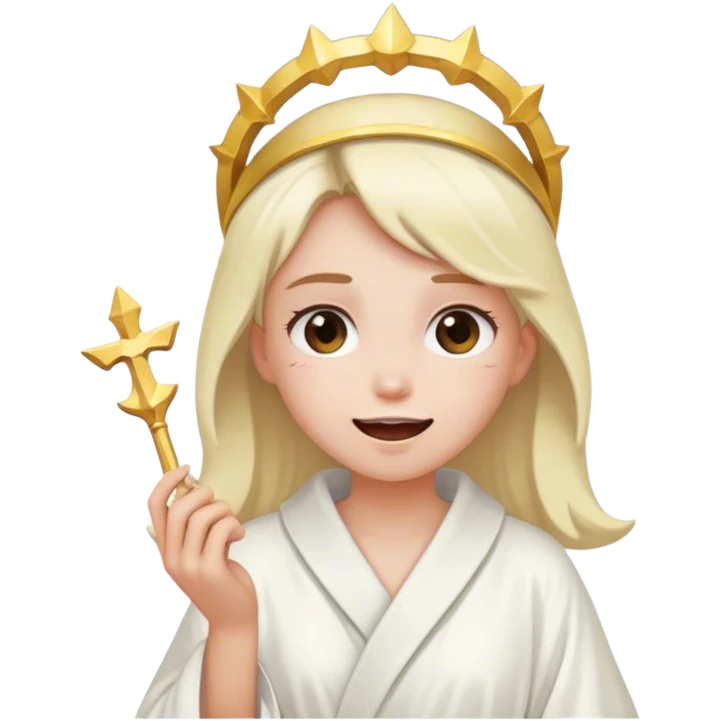 girl with white robe halo and a small tooth in her hand emoji