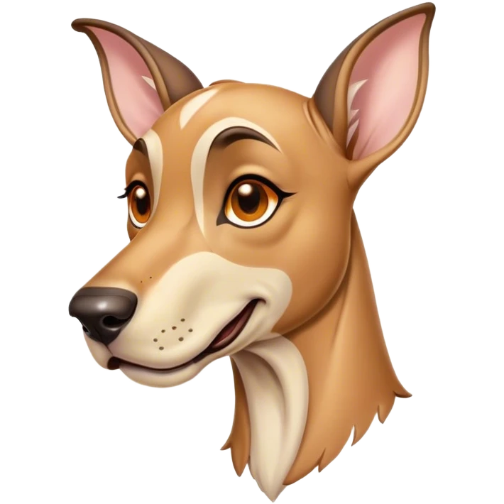 Cinematic Comical Fawn Great Dane Portrait Emoji, Head tilted dramatically with an exaggeratedly amused expression, featuring a sleek fawn Fur, wide, expressive amber eyes filled with playful disbelief, Simplified yet hilariously expressive features, highly detailed, glowing with a slightly sassy glow, high shine, dramatic yet playful, stylized with an air of cheeky mischief, bright and endearing, soft glowing outline, capturing the essence of a spirited and over-the-top guardian, so meme-worthy it feels like it could side-eye its way into internet fame instantly! emoji