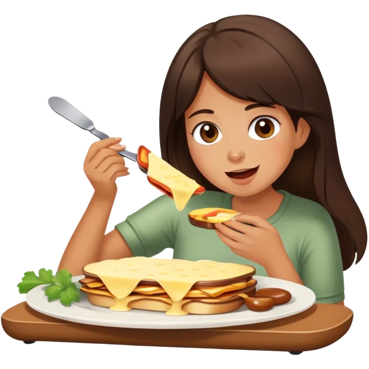 Fille brune bronzer qui mange de la raclette  emoji