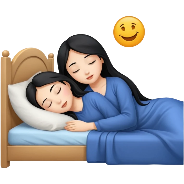 Beautiful Asian girl with long black hair sleeping in her bed emoji