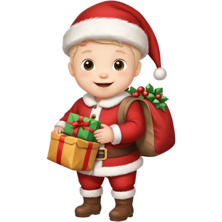 baby Santa Claus is carrying a bag of presents  emoji