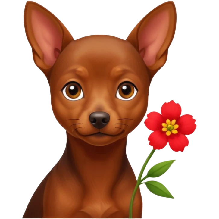 a little brown pinsher, who give a red flower emoji