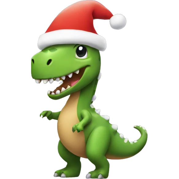 Dino with a Christmas hat dancing  emoji