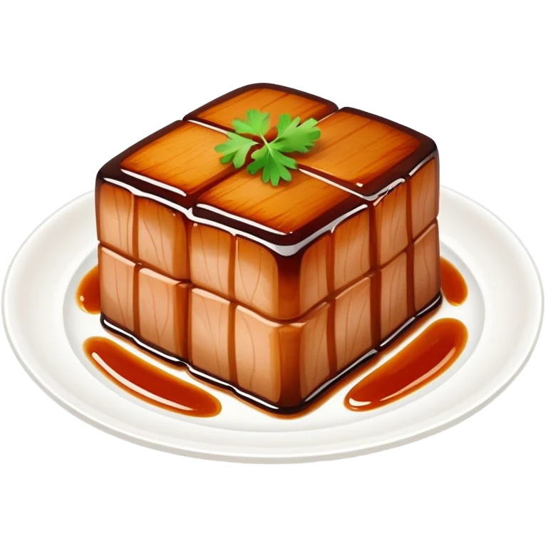 Dongpo Pork braised pork belly caramelized dish, simplified emoji style with bold outlines and bright colors, cartoon style Chinese culinary heritage emoji
