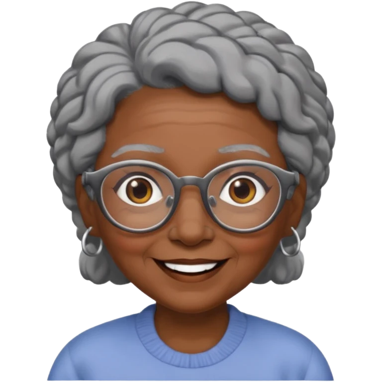 emoji of a black grandma women with black and gray hair with glasses and brown eyebrows emoji