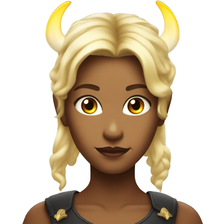 blonde girl with demon horns and angel halo emoji