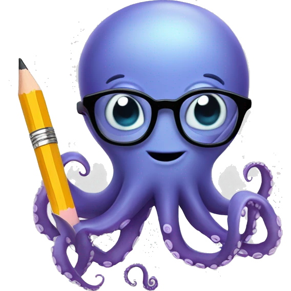 nerdy cute octopus with pencil in one hand emoji