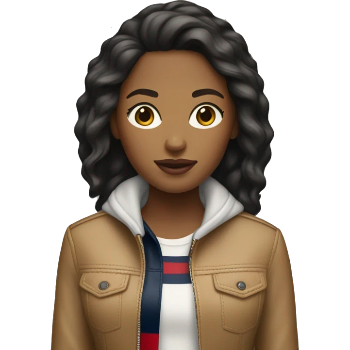 A tan girl with a tommy hilfiger jacket  emoji