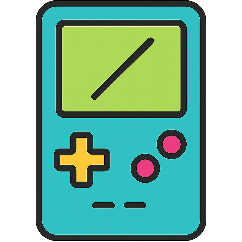 GameBoy, color outline icon, black outlines with subtle color fills, clear buttons and screen, modern and friendly look emoji