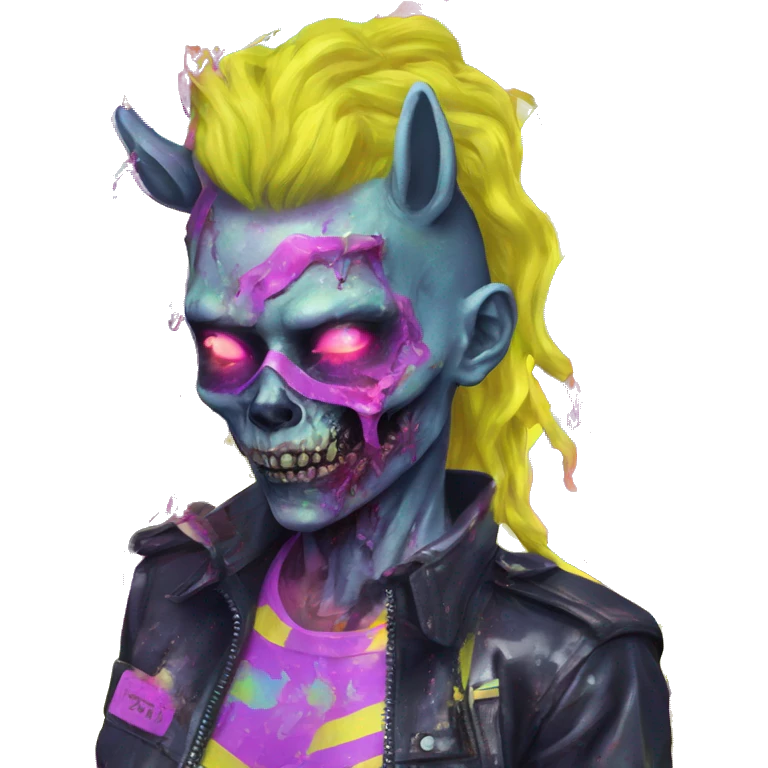 .Zombie_ Vaporwave black holographic oilslick zombie unicorn yellow caution tape emoji