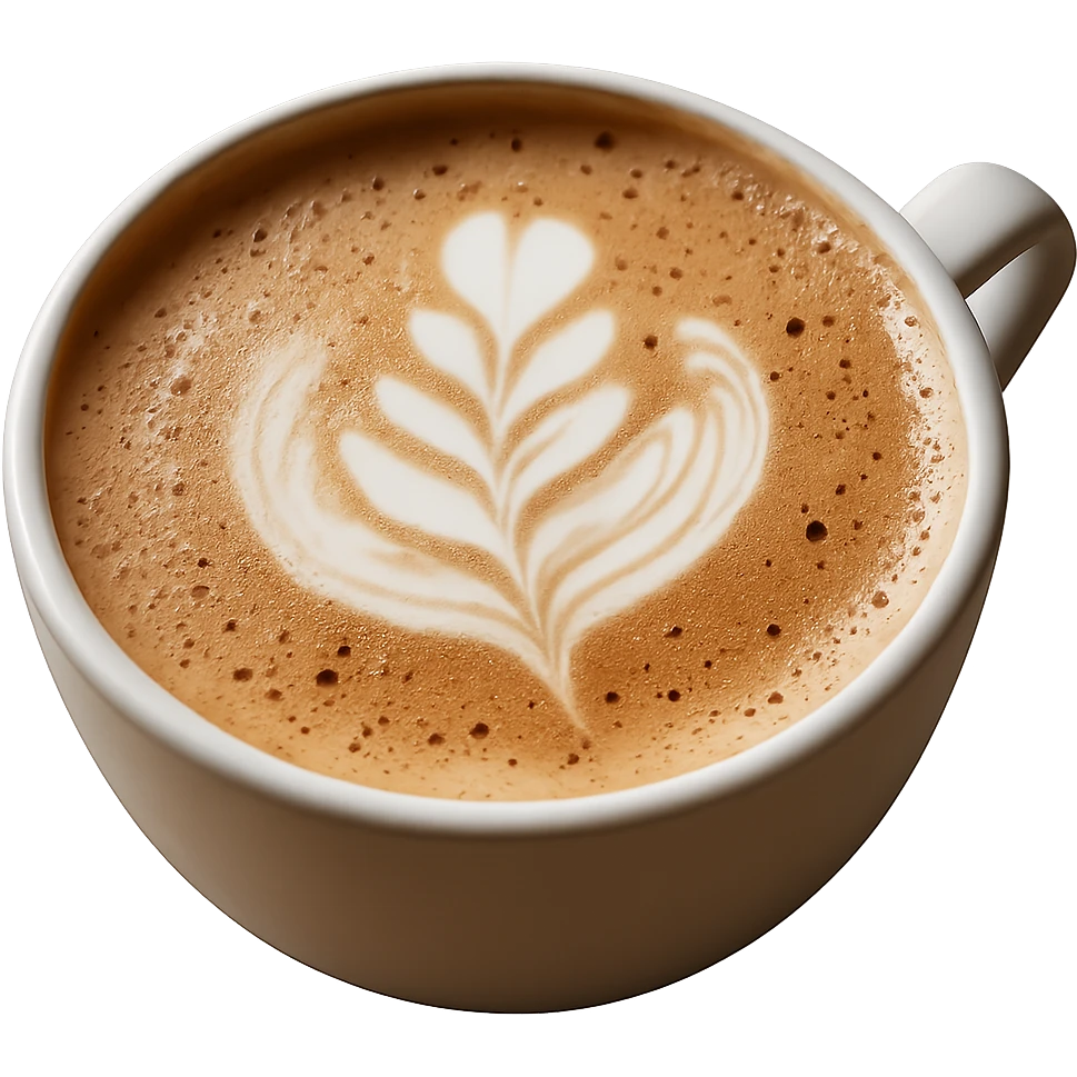 Edit the image of a coffee latte with realistic texture and gentle lighting. Remove the background completely. The style should be realistic and natural as in a photo. emoji
