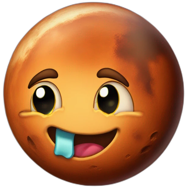 planet mars with a cartoon face with tears of joy emoji