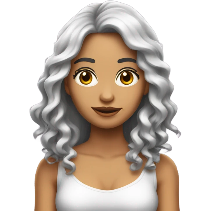 chica blanca con rubor,cabello largo ondulado negro emoji