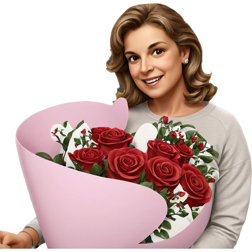 smiling girl with red roses emoji