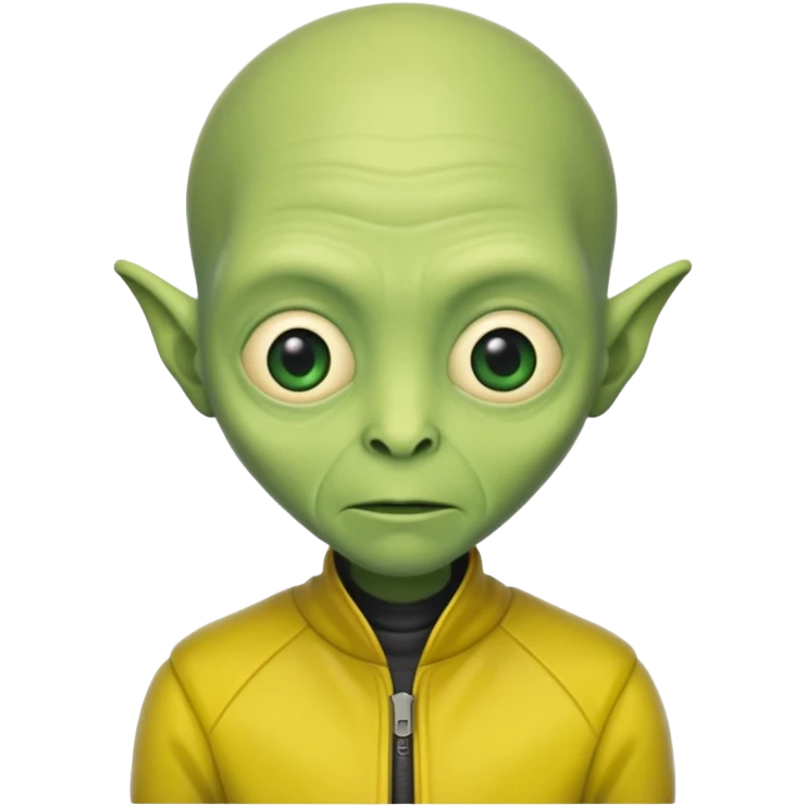 Old Alien with yellow jacket, Half body, no hair. emoji