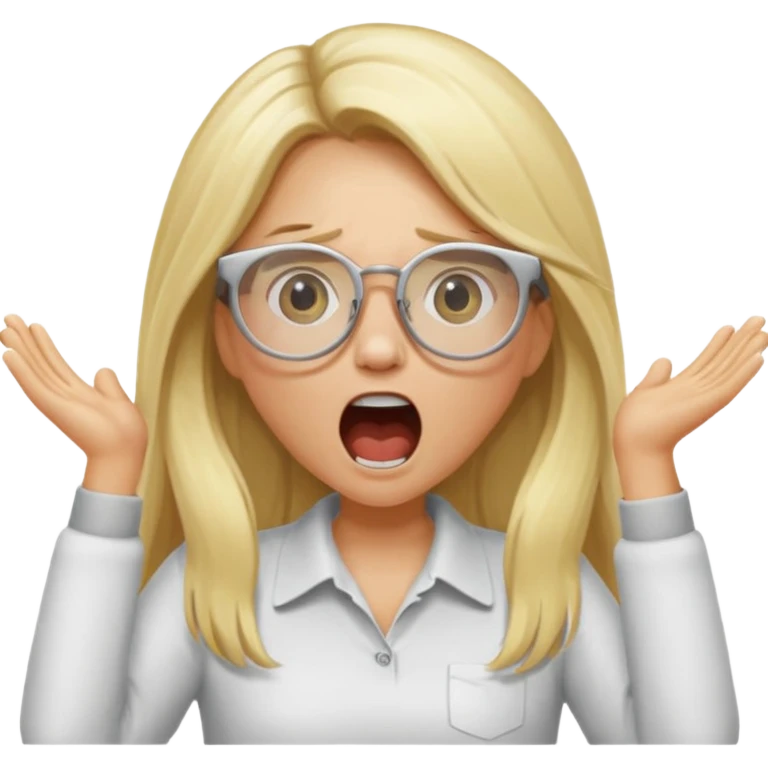 blonde girl with long hair, white glasses, shouting emoji