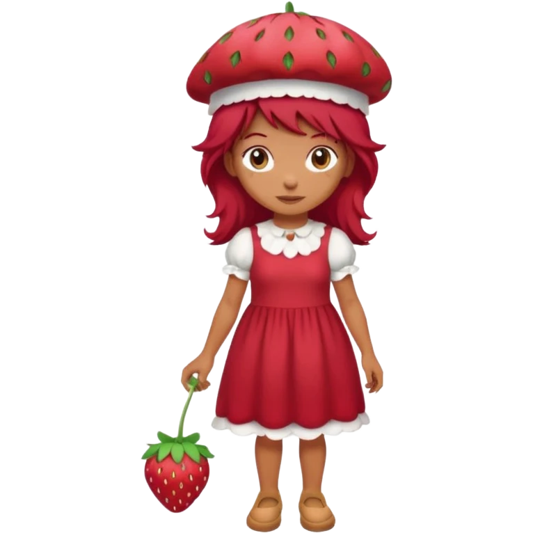 Strawberry shortcake human girl full body and legs with a strawberry hat on her red hair and dress without a cake emoji