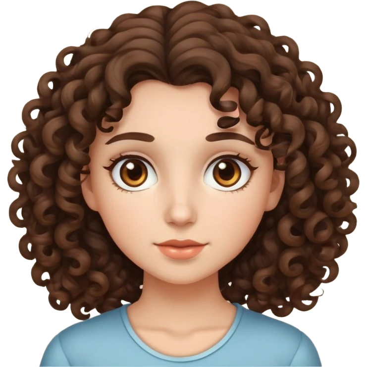 Brunette girl with curly hair and brown eyes emoji